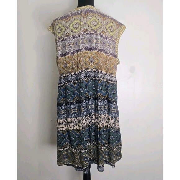 Oddy Shirt Dress Medium Mixed Print Crochet Detail Knee Length Boho Hippie - Picture 5 of 9